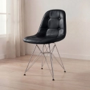 Cadeira estofada Charles Eames Eiffel Botonê DKR com pés de metal cromado - Preto