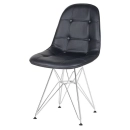 Cadeira estofada Charles Eames Eiffel Botonê DKR com pés de metal cromado - Preto