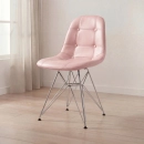 Cadeira estofada Charles Eames Eiffel Botonê DKR com pés de metal cromado - Rosa claro