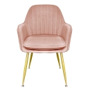 Cadeira Poltrona Lines com pés dourados Suede para sala de jantar - Rosa