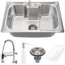 Kit Cuba Gourmet para Cozinha com Acessórios Aço Inox 201 42x60cm Carajás e Torneira de Parede Munim Pingoo.casa - Prata