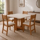 Conjunto Sala de Jantar Mesa Quadrada Marselha com 4 Cadeiras Estofadas Nice Laráz