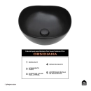 Cuba de Apoio para Banheiro Oval Louça Cerâmica 37cm Obsidiana - Preto