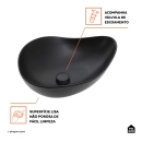 Cuba de Apoio para Banheiro Oval Louça Cerâmica 51cm Obsidiana - Preto