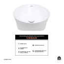 Cuba de Apoio para Banheiro Oval Louça Cerâmica Urban - Branco