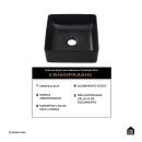 Cuba De Apoio Sem Válvula Para Banheiro Quadrada Slim Cerâmica Crisoprásio Pingoo.Casa - Preto Fosco