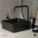 Cuba De Apoio Sem Válvula Para Banheiro Quadrada Slim Cerâmica Crisoprásio Pingoo.Casa - Preto Fosco