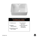 Cuba de Apoio sem válvula para Banheiro Retangular Louça Cerâmica Cornalina Pingoo.casa - Branco