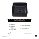 Cuba de Apoio Slim Quadrada para Banheiro Louça Cerâmica 31,5x31cm Crisoprásio Preto Fosco