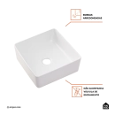 Cuba de Apoio Slim Quadrada sem Válvula para Banheiro Louça Cerâmica 31x31,5cm Crisoprásio Pingoo.casa - Branco