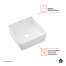 Cuba de Apoio Slim Quadrada sem Válvula para Banheiro Louça Cerâmica 31x31,5cm Crisoprásio Pingoo.casa - Branco