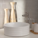 Cuba de Apoio Slim Redonda para Banheiro Louça Cerâmica 38cm Labradorita Branco
