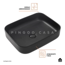 Cuba de Apoio Slim Retangular para Banheiro Louça Cerâmica 50,5x39,5cm Fluorita Preto Fosco