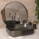 Cuba de Apoio Slim Retangular para Banheiro Louça Cerâmica 50,5x39,5cm Fluorita Preto Fosco