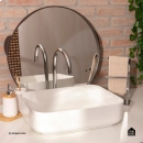Cuba de Apoio Slim Retangular Sem Válvula para Banheiro Louça Cerâmica 50,5x39,5cm Fluorita Pingoo.casa - Branco