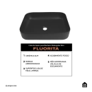 Cuba de Apoio Slim Retangular Sem Válvula para Banheiro Louça Cerâmica 50,5x39,5cm Fluorita Pingoo.casa - Preto Fosco