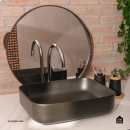Cuba de Apoio Slim Retangular Sem Válvula para Banheiro Louça Cerâmica 50,5x39,5cm Fluorita Pingoo.casa - Preto Fosco