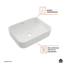 Cuba de Apoio Slim Retangular Sem Válvula para Banheiro Louça Cerâmica 50,5x39,5cm Fluorita Pingoo.casa - Branco