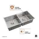 Cuba Dupla Gourmet para Cozinha Aço Inox 304 86x44cm Tukano Prata