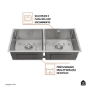 Cuba Dupla Gourmet para Cozinha Aço Inox 304 86x44cm Tukano Prata
