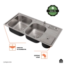 Cuba Dupla Gourmet para Cozinha com Acessórios e Lixeira Aço Inox 201 92x45cm Nukini Prata