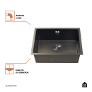 Cuba Gourmet para Cozinha Aço Inox 304 58x45cm Terena Preto