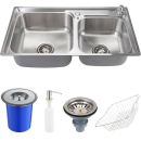 Cuba para cozinha gourmet pia Dupla aço inox com acessórios Potiguara com Lixeira pingoo.casa