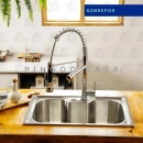 Cuba para Cozinha Inox Com Acessórios Carajás E Torneira Monocomando Extensível Muru Pingoo.casa - Prata Escovado