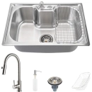 Cuba para Cozinha Inox Com Acessórios Carajás E Torneira Monocomando Extensível Muru Pingoo.casa - Prata Escovado