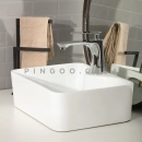 Cuba de Apoio Slim Retangular para Banheiro Louça Cerâmica 40x30cm Cornalina Branco