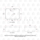 Cuba de Apoio Slim Retangular para Banheiro Louça Cerâmica 40x30cm Cornalina Branco