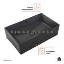 Cuba de Apoio Slim Retangular para Banheiro Louça Cerâmica 60x37,5cm Lolita Preto Fosco