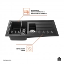 Cuba para Cozinha Gourmet Dupla de Quartzo Com Escorredor Mukurin Preto