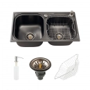 Cuba Dupla Gourmet para Cozinha Aço Inox 201 68x39cm Ticunas Preto