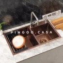 Cuba Dupla Gourmet para Cozinha Aço Inox 304 78x43cm Awá Dourado Rose