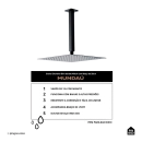 Ducha Chuveiro Quadrado de Teto 40cm com Braço de 25cm Mundaú Preto