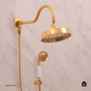 Ducha Chuveiro Redondo de Parede com desviador Trombetas Dourado