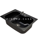 Cuba para Cozinha Pia Inox Com Acessórios Tábua e Lixeira Carajás Preta e Torneira Gourmet Monocomando Munim Pingoo.casa