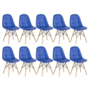 Kit 10 Cadeiras de jantar Charles Eames Eiffel Botonê Estofada - Azul