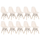 Kit 10 Cadeiras de jantar Charles Eames Eiffel Botonê Estofada - Creme