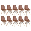 Kit 10 Cadeiras de jantar Charles Eames Eiffel Botonê Estofada - Marrom