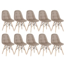 Kit 10 Cadeiras de jantar Charles Eames Eiffel Botonê Estofada - Nude