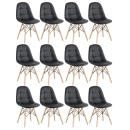 Kit 12 Cadeiras de jantar Charles Eames Eiffel Botonê Estofada – Preto
