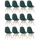 Kit 12 Cadeiras de jantar Charles Eames Eiffel Botonê Estofada - Verde escuro