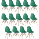 Kit 14 Cadeiras de jantar Charles Eames Eiffel DSW em Polipropileno - Verde escuro