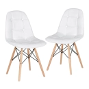 Kit 2 Cadeiras de jantar Charles Eames Eiffel Botonê Estofada - Branco