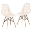 Kit 2 Cadeiras de jantar Charles Eames Eiffel Botonê Estofada - Creme