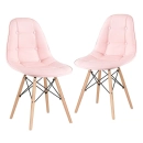Kit 2 Cadeiras de jantar Charles Eames Eiffel Botonê Estofada - Rosa claro