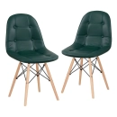 Kit 2 Cadeiras de jantar Charles Eames Eiffel Botonê Estofada - Verde escuro