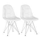 Kit 2 Cadeiras estofada Charles Eames Eiffel Botonê DKR com pés de metal cromado - Branco